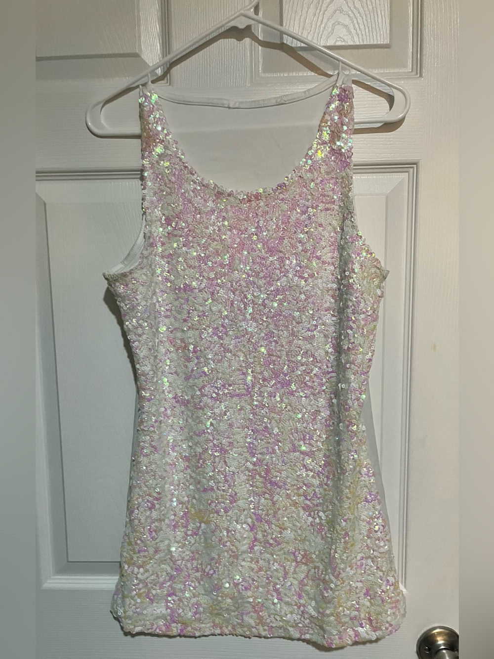 Iridescent Pink-White Sequin Scoop Tank Top